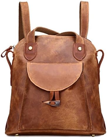 Women Waxed Leather Real Leather Work Shoulder Bag Handbag Backpack Satchel Retro Style (Light tan)