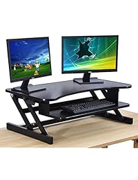 DeskRiser. Soporte de computadora de altura ajustable para trabajar sentado o de pie, espacio para dos monitores, resistente y duradero, soporta hasta 50 libras, ancho ajustable de 32 pulgadas, Negro