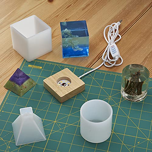 Large Silicone Molds for Resin with Square LED Wooden Base Set of 3