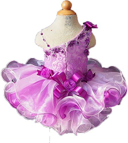 HSDJ Baby Girls Princess Infant Party One Shoulder Beads Cupcake Pageant Dresses 1T US Light Pink