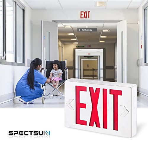 SPECTSUN Led Exit Sign With Battery Backup, Hradwired Red Exit Light