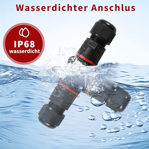 4 Pieces Electrical Connectors for Outdoor Cables IP68, Waterproof Junction Box, 3 Poles, Connector Pond Sleeve Diameter 5-12 mm, Suitable for Gardens, Outdoors, Floors, Roofs