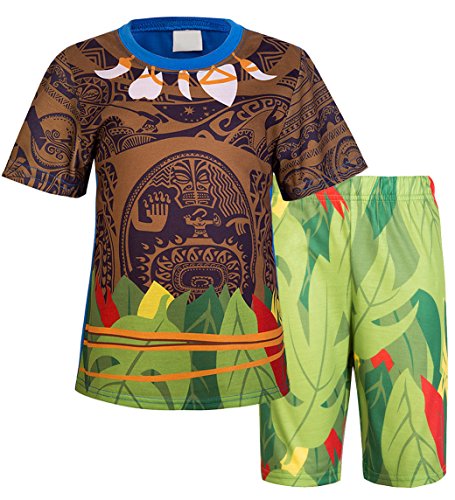 Spooky Costumes For Kids - AmzBarley Maui Costume for Boys Two Pieces Tees and Shorts Moana Party