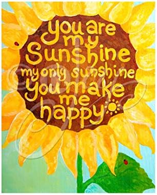 You Are My Sunshine Sunflower Print. 8"x10" print of an original painting by nJoyArt. Decor for nursery or kids room.
