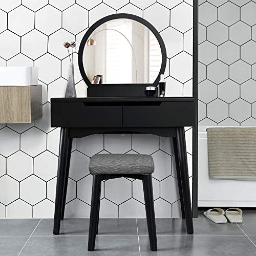 VASAGLE Vanity Table, Makeup Vanity Desk with Rounded Mirror, 2 Drawers