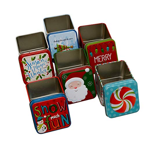 Christmas Extra Small Gift Boxes Tin Money Holder with Holiday Designs and Sayings, Cube Tins for Gift Giving Cash on Xmas (Set of 12)
