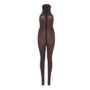 dPois Damen Einteiler Body Ganzkörperanzug Jumpsuit Overall Frauen Dessous Halb-transparent Bodysuit mit Reisverschluss Unter