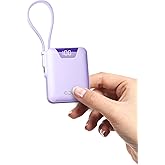 Gidues M1 Mini Portable Charger, 10000mAh Ultra-Compact Power Bank, 22.5W PD Fast Charging, Tpye-C Built-in Cable, Small External Battery Pack for iPhone, Samsung, Android iPad (Purple)