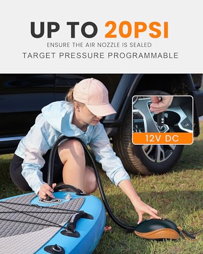 OutdoorMaster 20PSI High Pressure SUP Air Pump The Dolphin - Quick Air Inflator & Auto-Off, 12V DC Car Connector for Inflatable Stand Up Paddle Boards, Boats, Water Sports