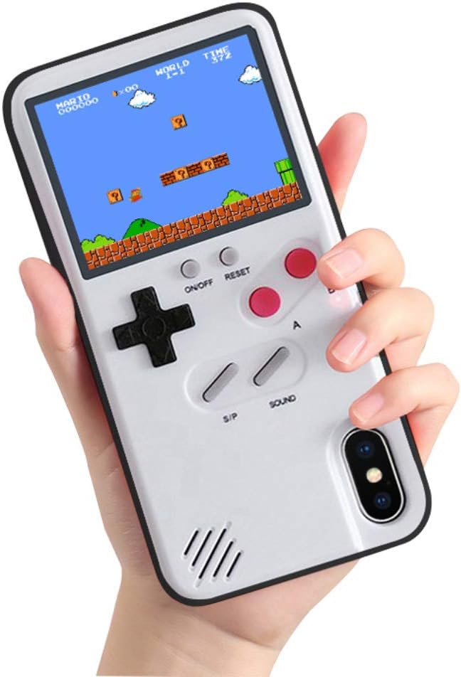 iPhone XR Case, Tuerdan Game Console Case [Handheld Retro] [Gameboy] [Silicone Cover] [HD Color Screen] Rechargeable for Boy Girl Case for iPhone XR (White)