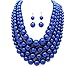 Fashion 21 Women's Five Multi-Strand Simulated Pearl Statement Necklace and Earrings Set (Royal Blue)