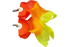 TMZAQH Artificial Silk Belly Dance Bamboo Fans Veils Colors1 Pair 180 * 90cm (Left+Right)