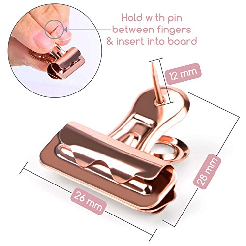 Rose Gold Push Pins with Clips | Thumb Tacks for Cork Boards, Bulletin Boards and Cubicle Walls
