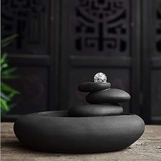 Zimmerbrunnen Zen-Wasser-Brunnen Feng Shui-Kugel, Indoor Wasserspiele Home Office Dekoration Desktop-Wasser-Klang-Tabelle Brunnen Ornamente Geschenke Gartenbrunnen Luftbefeuchter,Schwarz