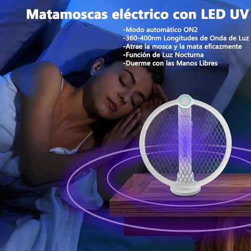 Gluckluz Raqueta Mosquitos Eléctrica, Matamoscas Electrico Recargable con USB Base, Antimosquitos Eléctrica con Luz Ultravioleta para Matar Mosquitos, Batería de 1200mAh (1)
