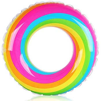 Coogam Rainbow Swim Ring Whirl Tube Color Pool Float Inflatable Rubber Inner Tubes Water Donut Rafts Foam Innertube Toy for Kids Summer Outdoor Beach Party Playing Decoration (23.6'')