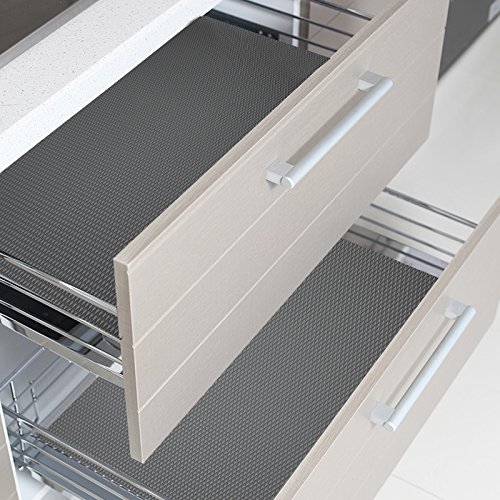Yachee 3 Rolls EVA Cabinet Liner, Non-Slip Non-Adhesive Shelf Liners Kitchen Cabinets, Waterproof Cupboard Drawer Cushion Mats, DIY Multipurpose Antifouling Pads, 18" x 60" - Light Grey