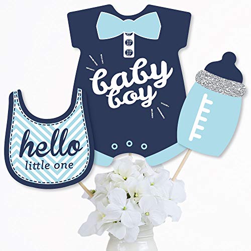Hello Little One - Blue and Silver - Boy Baby Shower Party Centerpiece Sticks - Table Toppers - Set  - //medicalbooks.filipinodoctors.org