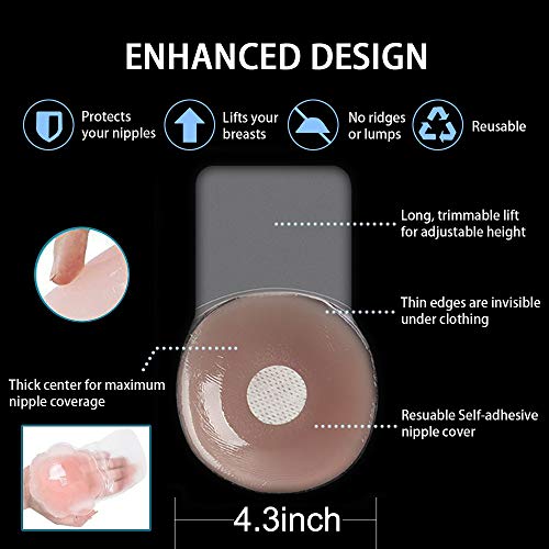 Lift Nipple covers-2 Pack- Adhesive Reusable Breast Lift Nippleless Cover Pasties for Women Nipplecovers
