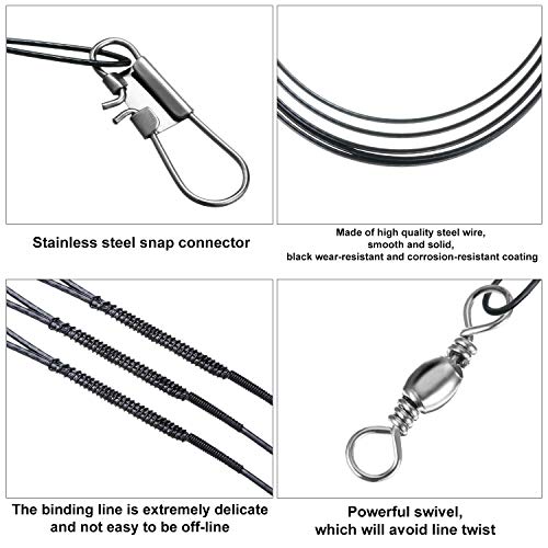 Gejoy 60 Pieces Fishing Leaders Rigs Fishing Wire Tackle with Snaps and Swivel Steel Trace Lure Lines Spinner, 7.87 Inch/ 9.44 Inch/ 11.8 Inch