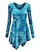 Lock and Love WT1062 Womens V Neck Long Sleeve Tie Dye Handkerchief Hem Tunic M TEAL