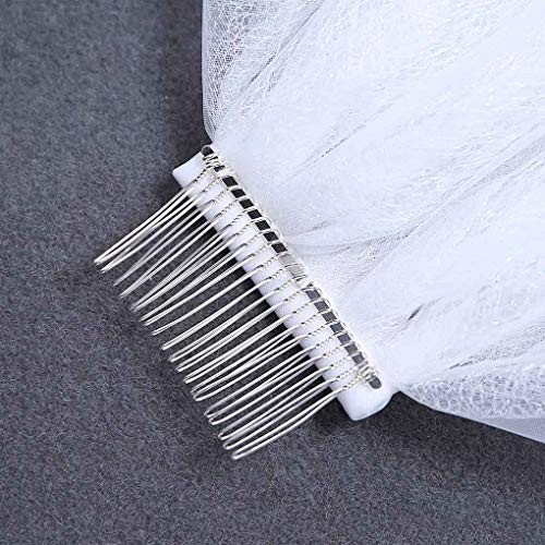 Yalice Women's Lace Appliqued Bride Wedding Veil 1 Tier Long Knee Length Bridal Veils Soft Tulle Hair Accessories (Ivory) - Thumbnail 4