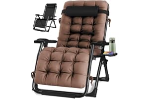 KINGBO Oversized Zero Gravity Chair, Lawn Recliner, Reclining Patio Lounger Chair, Folding Portable Chaise, with Detachable Soft Cushion, Cup Holder, Adjustable Headrest, Support 500 lbs. (29" Wide)
