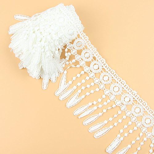 3 Yards Floral Venise Lace Fringing Applique Embroidery Wedding Fabric,White