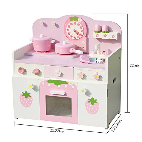 Timy Wooden Play Kitchen Strawberry Playfully Delicious Pretend Playset with Accessories