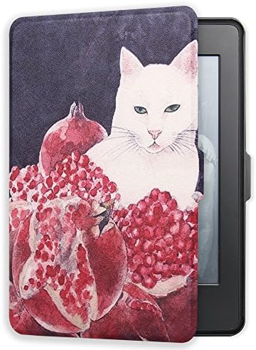 Young me martShell Case for Kindle Paperwhite with Hand Strap - The Thinnest and Lightest Leather Cover Auto Sleep / Wake for All-New Amazon Kindle Paperwhite (Pomegranate Cat)