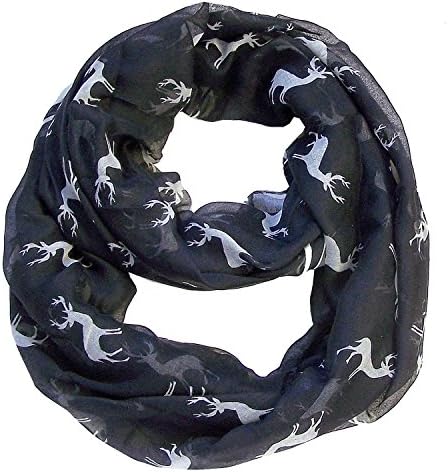 Nexxgen Fashion Infinity Circle Scarfs for Women- 40 Styles Animal Print American Flag (Deer- Black)