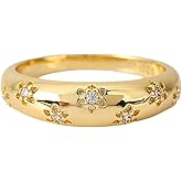 BlingNook Gold Rings For Women, Trendy Cubic Zirconia Flower Stainless Steel Non Tarnish Stackable Floral Engagement Statement Wedding Birthday Jewelry Gift