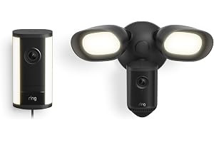 Ring Spotlight Cam Pro, Plug-In (Newest Model), Black with Floodlight Cam Pro (Newest Model), Black