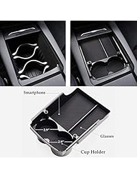 Jaronx para Tesla modelo S modelo X reposabrazos caja de almacenamiento secundario, centro inferior consola contenedor bandeja organizador + soporte de taza (compatible con: Tesla modelo S modelo X 2016 2017 2018)