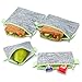 Nordic By Nature 4 Pack - Reusable Sandwich Bags Dishwasher Safe BPA Free - Durable Washable Quick Dry Cloth Baggies -Reusable Snack Bags School Lunches - Easy Open Zipper (Grey/Neon Green)