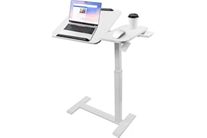 DOKKOME Height Adjustable Overbed Table with Tilting Top, Mobile Standing Desk Hospital Bed Table Bedside Sofa Side Table for Eating, Reading or Working, Movable Overbed Table with Wheels (White)