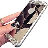 iPhone 6 Case ,LA GO GO(TM) Beauty Luxury Diamond Hybrid Glitter Bling Soft Shiny Sparkling with Glass Mirror Back Plate Cover Case for Apple iPhone 6 (4.7) - Retail Packaging (Gold)