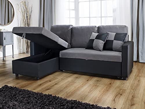 Rio L Shape Sofa With Pull Out Sofa Bed In Black And Grey Amazon