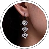 Erimberate Bohemian Crystal Heart Dangle Earrings Silver Cz Heart Drop Earrings Hollow Heart Tassel Chain Earrings Rhinestone Heart Circle Hoop Earrings Jewelry for Women Gifts