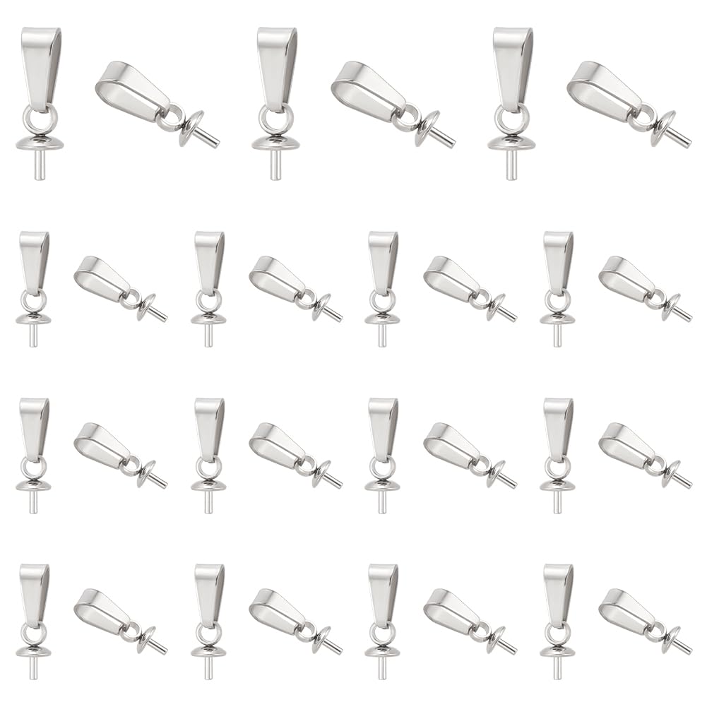 UNICRAFTALE 60pcs 2 Sizes Stainless Steel Peg Bails Pendants Pinch Charm Connector 1mm Pin Pendant Bails Clasps for Half Drilled Beads Jewelry Making, Stainless Steel Color
