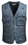 Mrignt Mens Casual Loose Fit Multi-Pockets Zipper Denim Vest Jackets