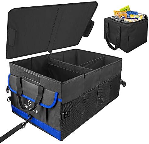 Siivton 車用収納ボックス 保冷 保温 蓋付き トランク 収納ボックス 折り畳み式 大容量 仕切リ板 Suv トラック 小物整理 軽自動車などの大中小型車に適用 ふた 取っ手 滑り止め 専門店 固定ベルト付き