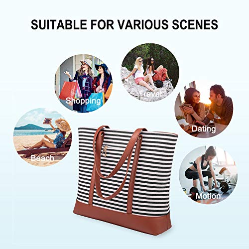 LOVEVOOK Tote Bag for Women Canvas Purse and Handbags Travel and Work Shoulder Bag Leather Top Handle Satchel