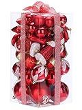 Sea Team 50-Pack Assorted Shatterproof Christmas Balls Ornaments Set Decorative Baubles Pendants with Reusable Gift Package for Xmas Tree (Red)