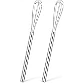 Ptwola 2 Pack Mini Whisk Small Whisks for Cooking Stainless Steel Wire Whisk 10.2 Inches Kitchen Hand Whisk for Eggs Coffee Mixing Sauces Cheese Bread Beating Home Tool