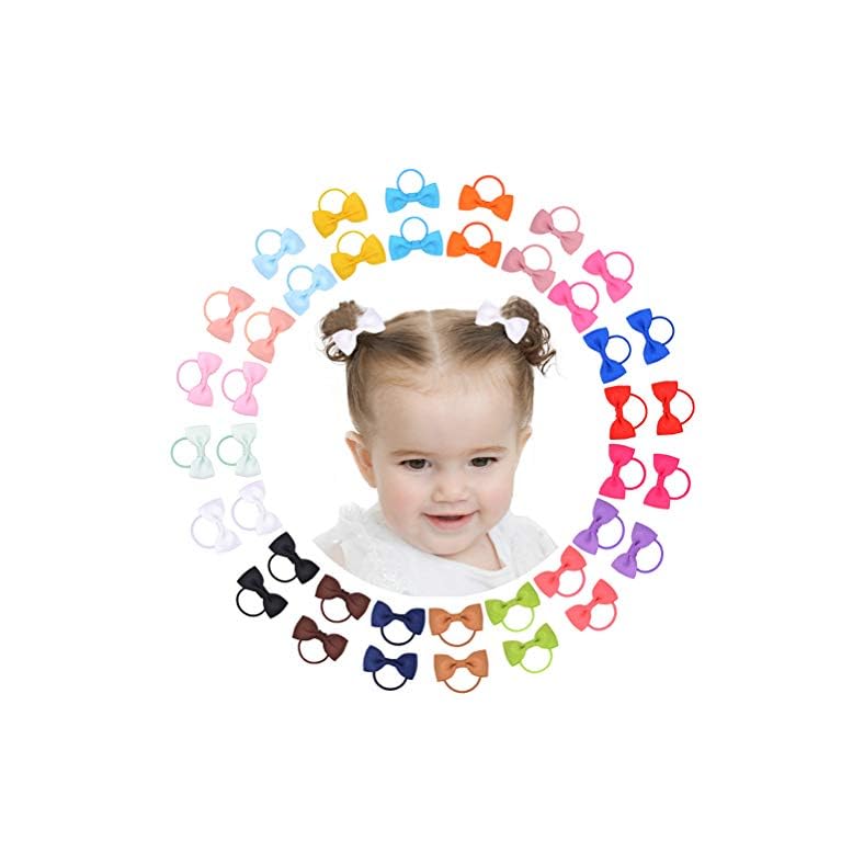 40PCS 2 Inches Baby Girls Hair Bows Ties Mini Boutique Elastic Hair Rubber Ribbon Hair Band Accessories for Kids…