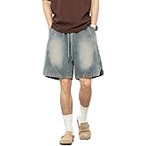 Men's Y2K Baggy Denim Shorts Loose Fit Vintage Harajuku Casual Jorts 2026 Summer Elastic Waist Alt Emo Streetwear