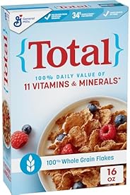 Total Breakfast Cereal, 100% Daily Value of 11 Vitamins & Minerals, Whole Grain Cereal, 1