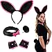 Funny Party Hats Halloween Costume for Women - 4 Pc Set - Black Bunny Ears, Collar, Cuffs & Tail - Bunny Costume - Bunny Costume
