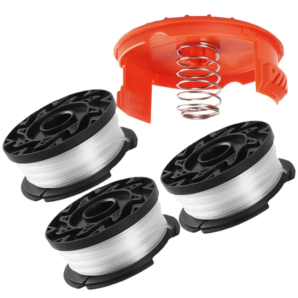 Strimmer Spool Line and Cover Compatible with Black and Decker AF-100 GLC3630L20-GB/ST5530-GB/STC1820PC-GB/BESTA525-GB,Strimmer Spool Wire Replacement (Including 3 Spool s+1 Cover+1 Spring)